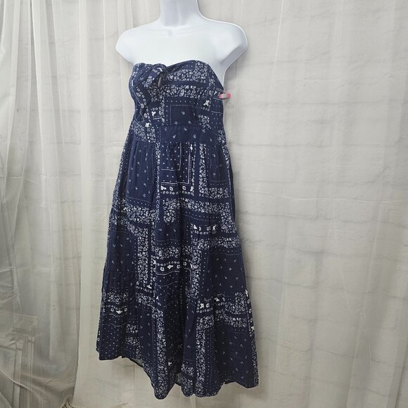 Universal Thread Dress Women Blue Floral Bandana Strapless Midi Tiered Boho XL - Picture 6 of 9